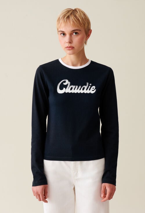 Claudie T-shirt Coton Manches Longues Noir Pour Femme