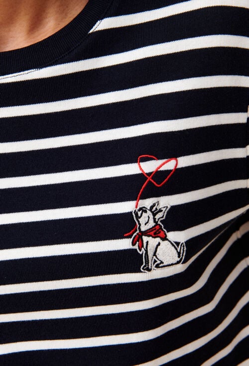 Claudie T-shirt Marinière Broderie Jean Toto Pour Femme