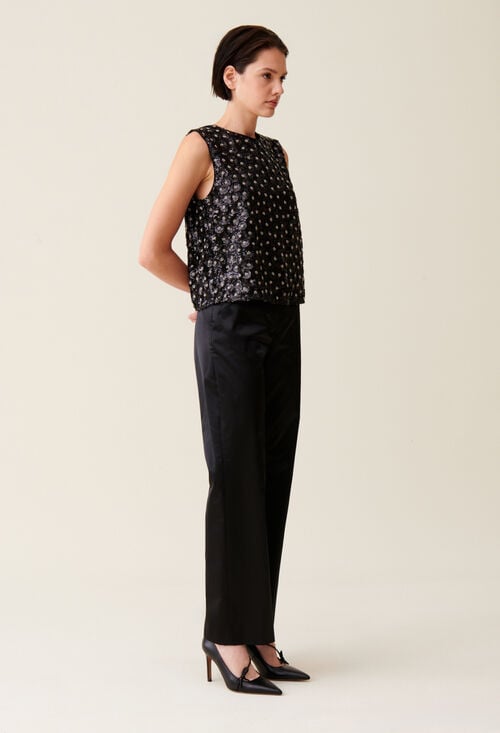 Claudie Top Noir Sequins Brodés Dos Ouvert Pour Femme