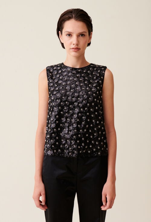 Claudie Top Noir Sequins Brodés Dos Ouvert Pour Femme