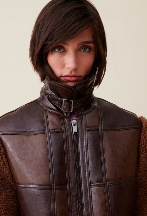 Claudie Veste Bi-matière Courte Bicolore Pour Femme