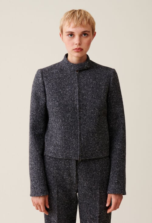 Claudie Veste Courte Laine Mélangée Grise Pour Femme