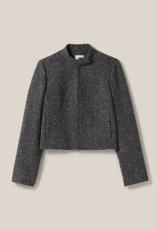 Claudie Veste Courte Laine Mélangée Grise Pour Femme