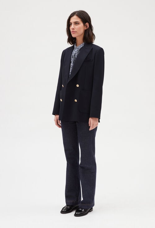 Claudie Veste Tailleur Double Boutonnage Bleue Pour Femme
