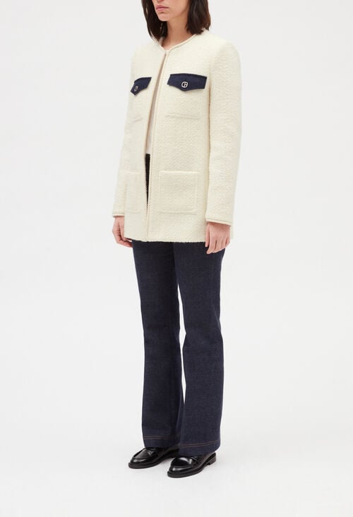 Claudie Veste Tweed Manches Longues Beige Pour Femme