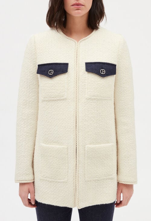 claudie Veste tweed manches longues beige pour femme