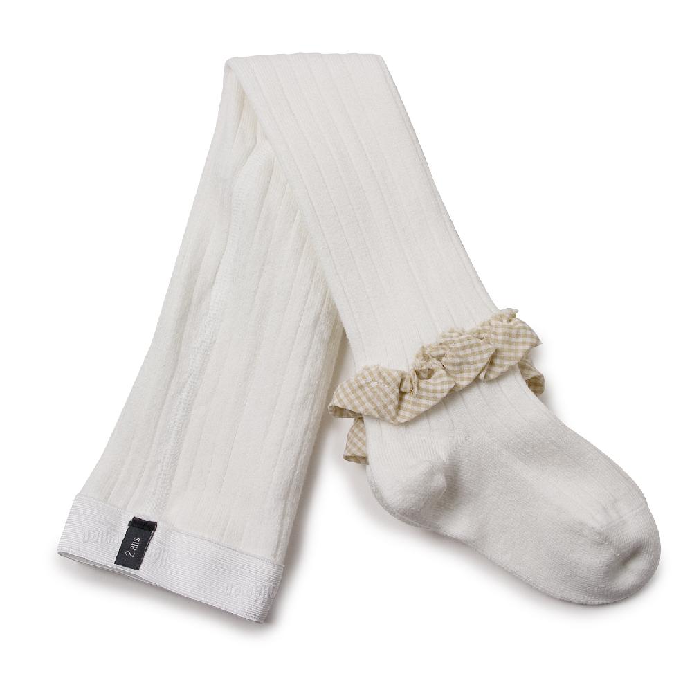 collégien Agathe - Collants à côtes avec volant Vichy - Blanc Neige collégien Agathe - Collants à côtes avec volant Vichy - Blanc Neige