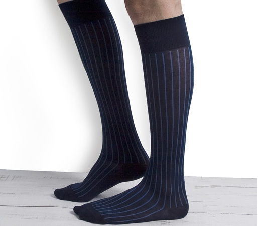 collégien Alain - Chaussettes énergisantes à côtes Lévity en fil d'Ecosse - Marin/Bleu