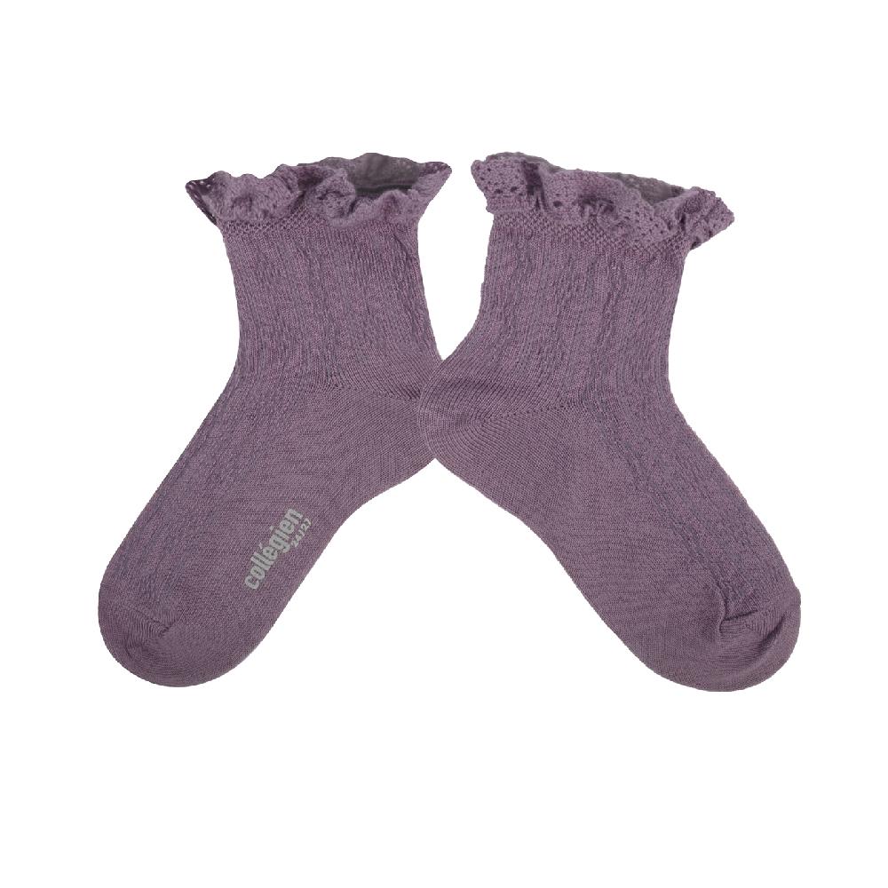 collégien Annette - Chaussettes courtes en fil d'Ecosse avec dentelle - Glycine du Japon