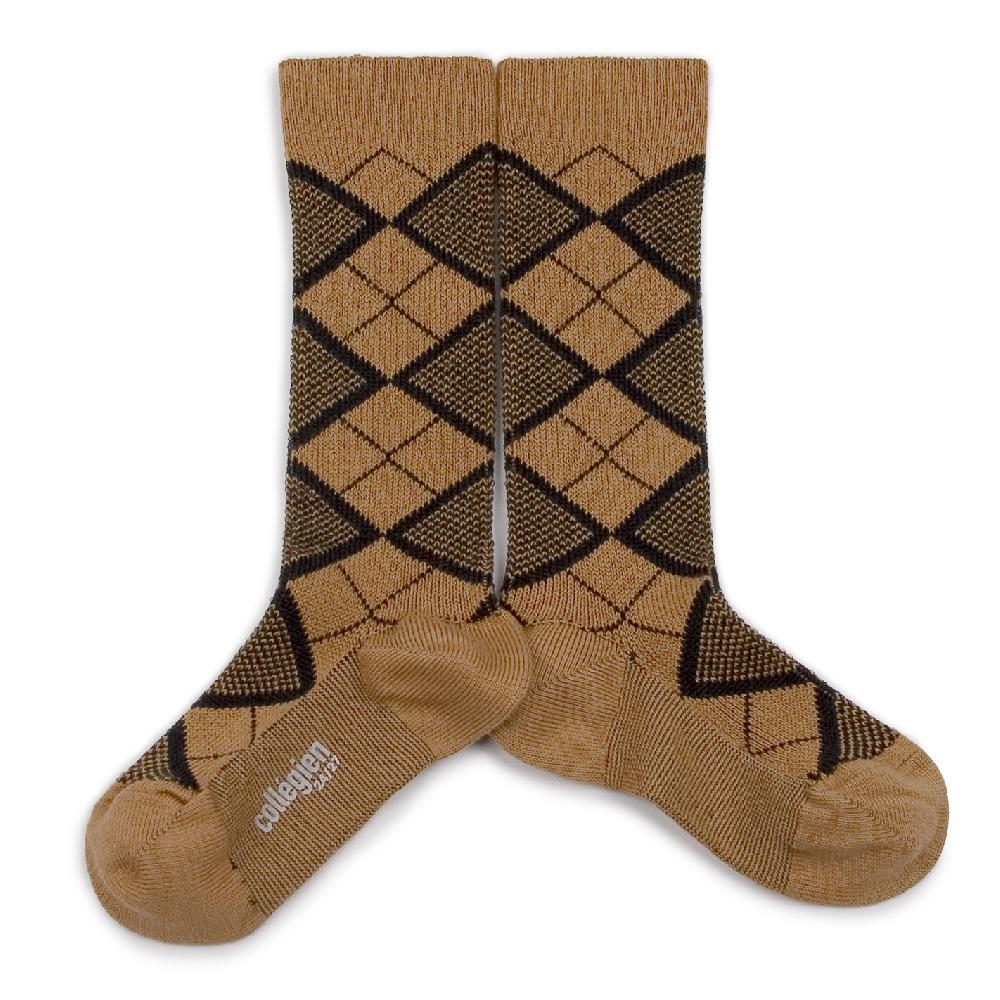 collégien Back To The 70's - Chaussettes hautes aux motifs losange rétro - Caramel au Beurre Salé