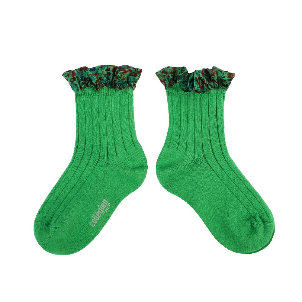 collégien Charlotte - Chaussettes courtes à côtes avec volant Liberty - Vert Jackpot