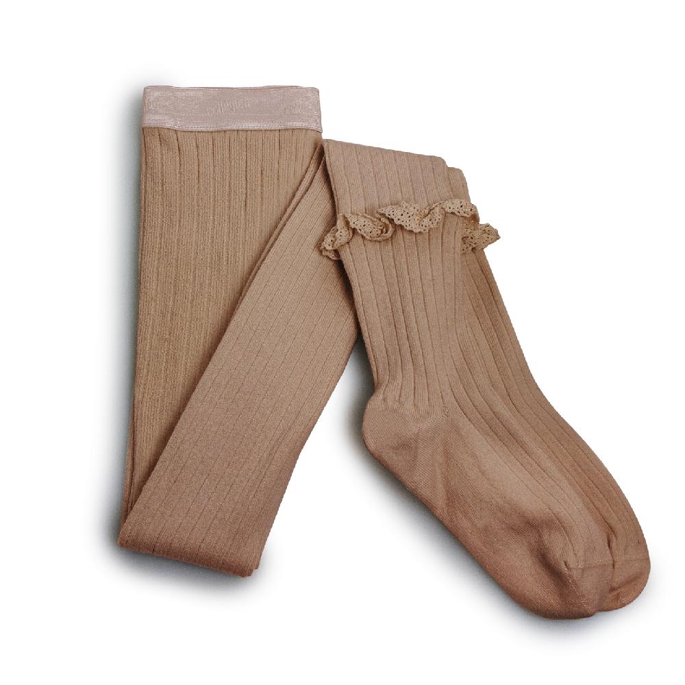 collégien Chloé - Collants à côtes avec dentelle - Praline de Lyon collégien Chloé - Collants à côtes avec dentelle - Praline de Lyon