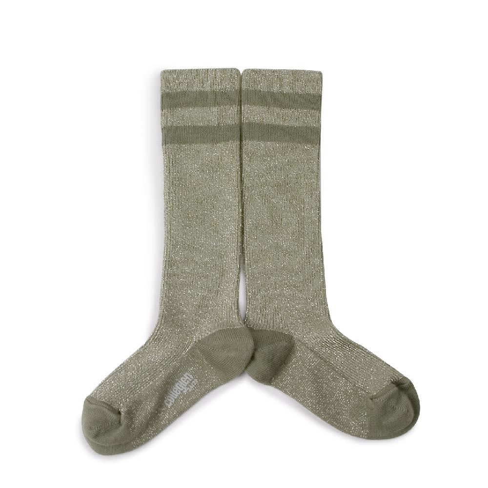 collégien Claire - Chaussettes hautes à côtes brillantes à rayures sport - Sauge
