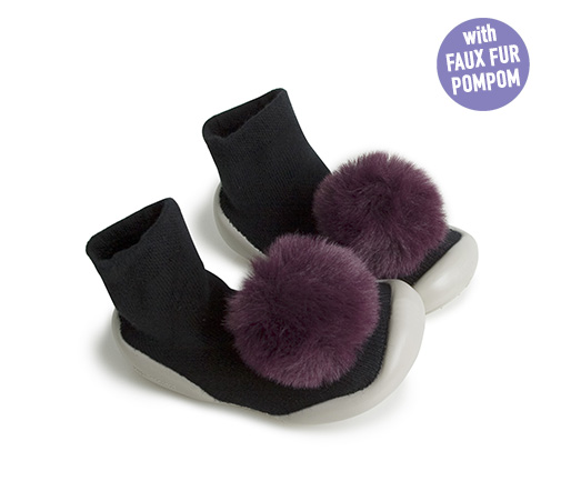 collégien Pompons Aubergine - Chaussons