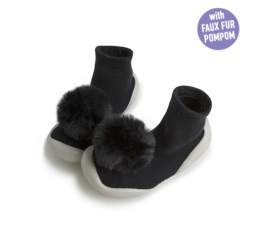 collégien Pompons Noir de Charbon - Chaussons