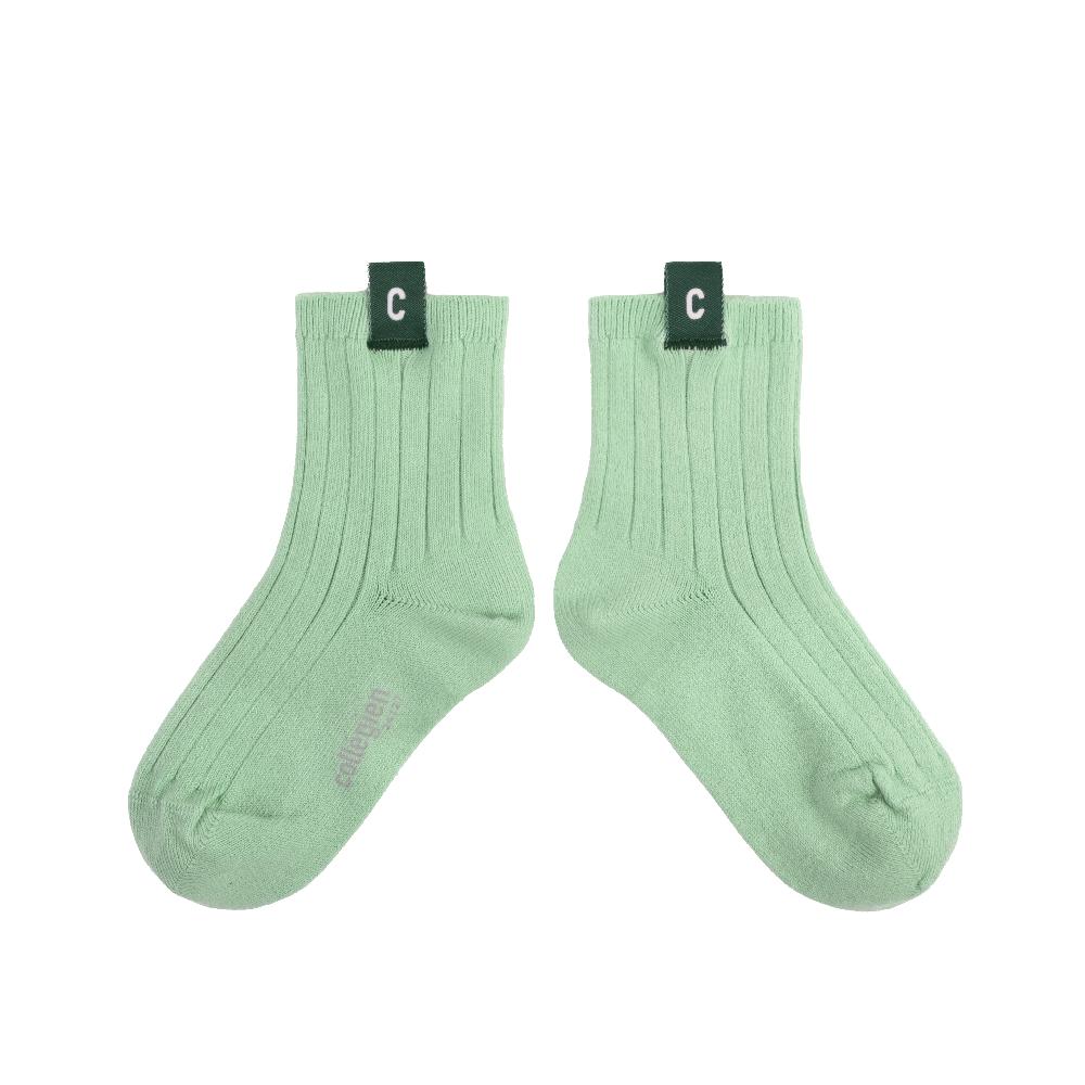 collégien Cyril - Chaussettes courtes à côtes avec vignette tissée C - Verveine