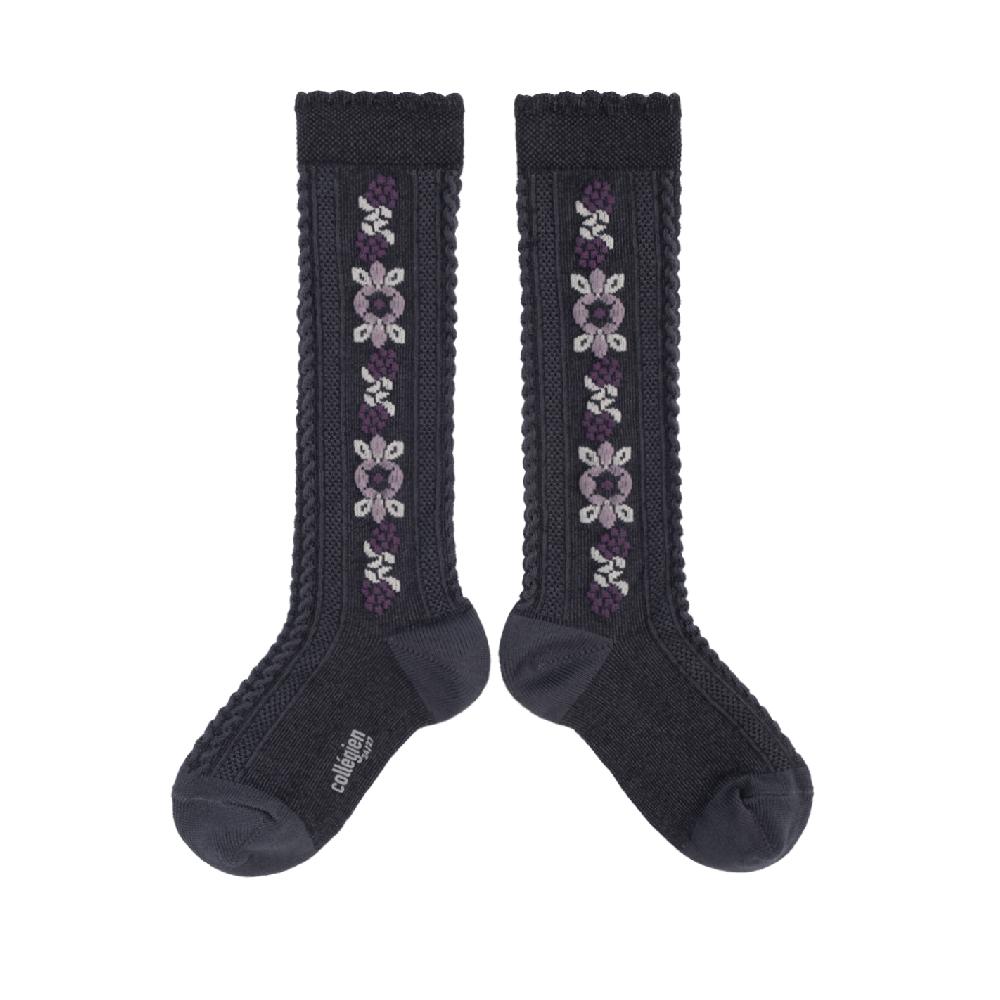 collégien Dalia - Chaussettes hautes motifs à fleurs - Pierre de Volvic