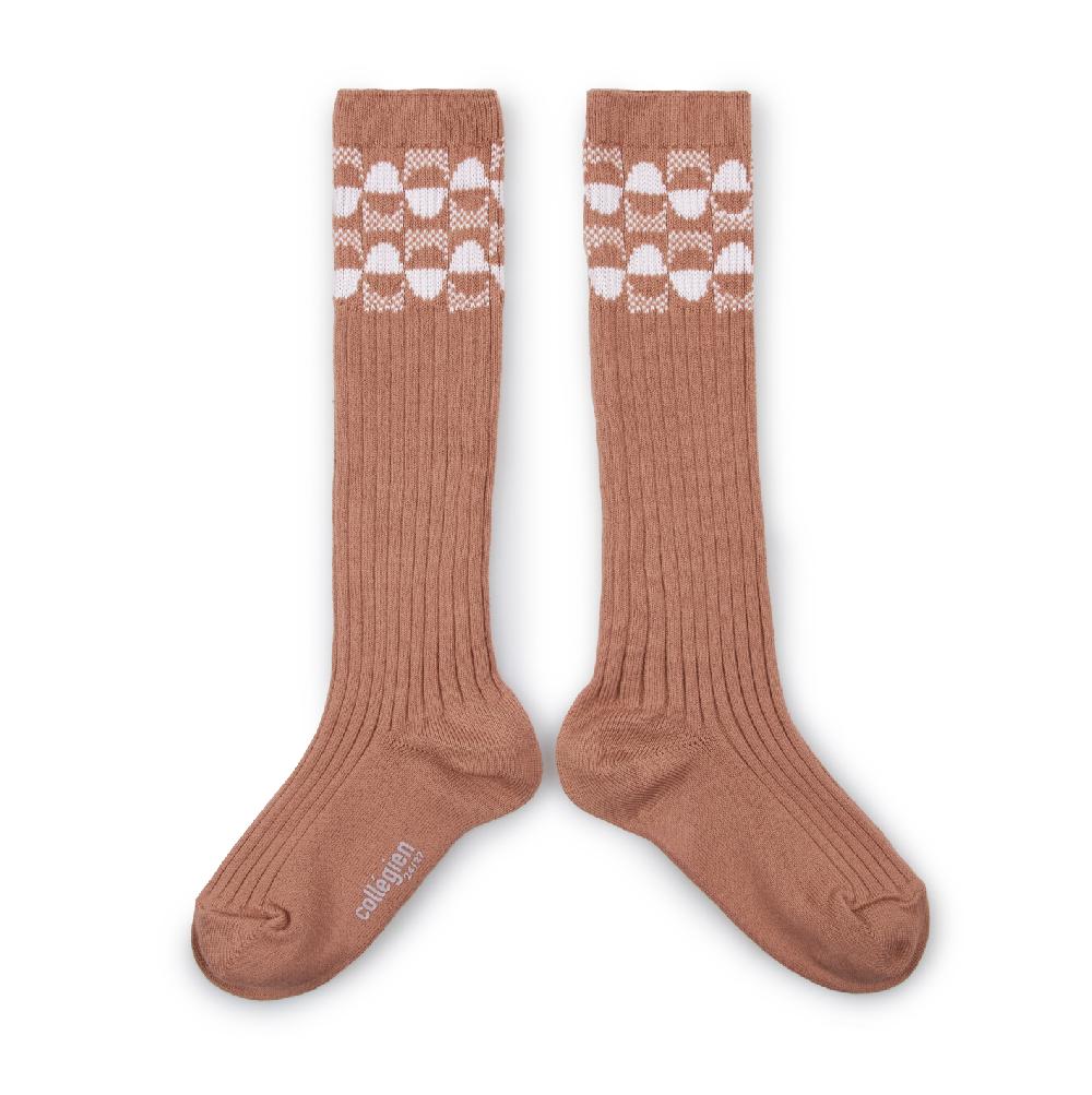 collégien Dominique - Chaussettes hautes à côtes Art Déco - Bois de Rose