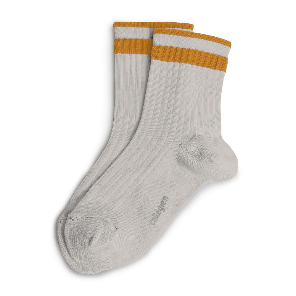 collégien Elodie - Chaussettes courtes à côtes en coton et soie à rayures sport - Moutarde de Dijon