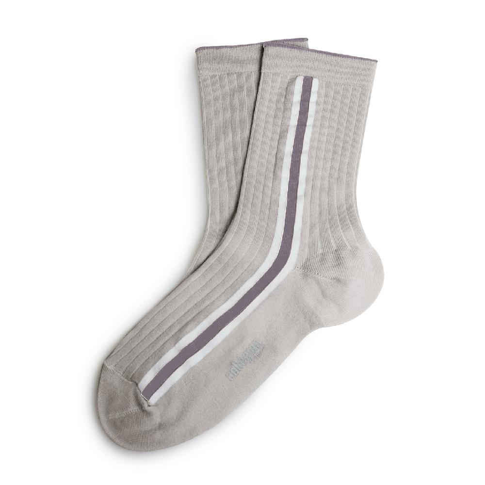 collégien Emma - Chaussettes courtes à côtes à rayures sport verticales - Glycine du Japon