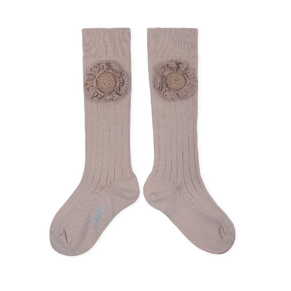 collégien Fleur - Chaussettes hautes avec fleur crochet - Vieux Rose collégien Fleur - Chaussettes hautes avec fleur crochet - Vieux Rose