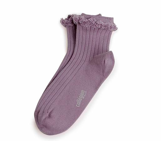 collégien Inès - Chaussettes courtes à côtes avec franges - Glycine du Japon