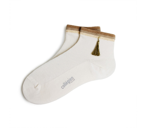 collégien Irma - Chaussettes courtes en maille piquée avec liseré brillant et flochette - Doux Agneaux