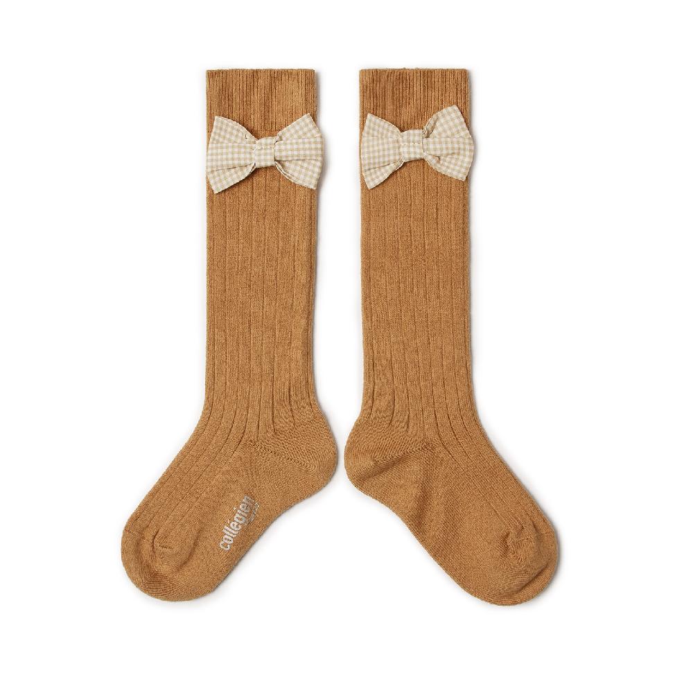 collégien Jeanne - Chaussettes hautes avec noeud Vichy - Caramel au Beurre Salé