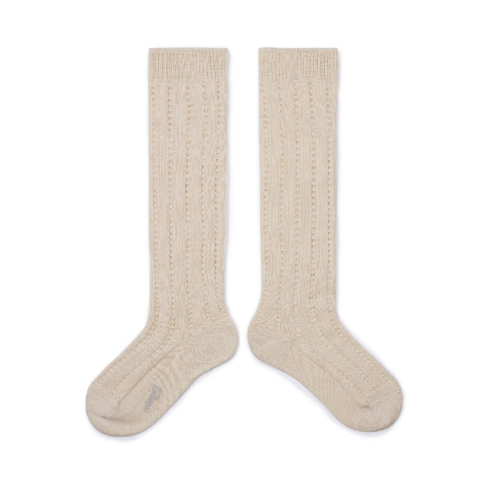 collégien Léonie - Chaussettes hautes maille crochet en fil d'Ecosse - Doux Agneaux