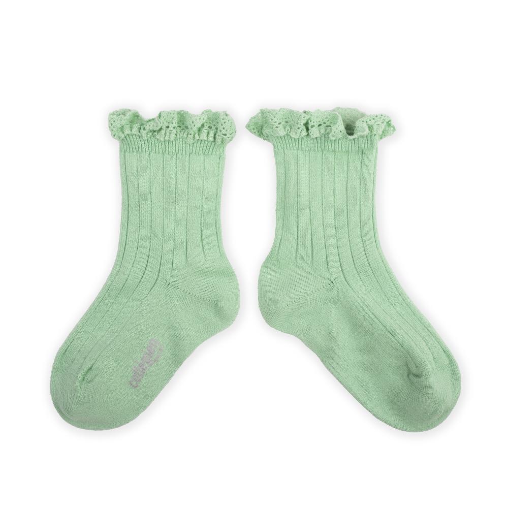 collégien Lili - Chaussettes courtes à côtes avec dentelle - Verveine collégien Lili - Chaussettes courtes à côtes avec dentelle - Verveine