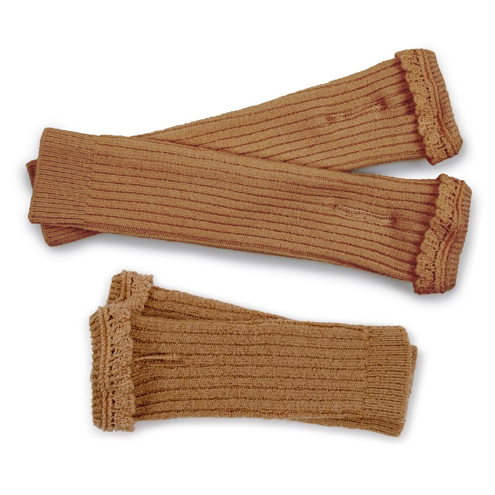 collégien Mady - Mitaines à côtes en laine Mérinos avec dentelle - Caramel au Beurre Salé