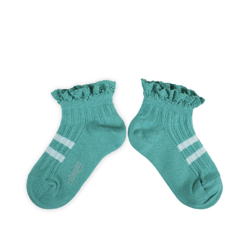 collégien Maëlle - Chaussettes ultra-courtes rayées avec dentelle - Lagon