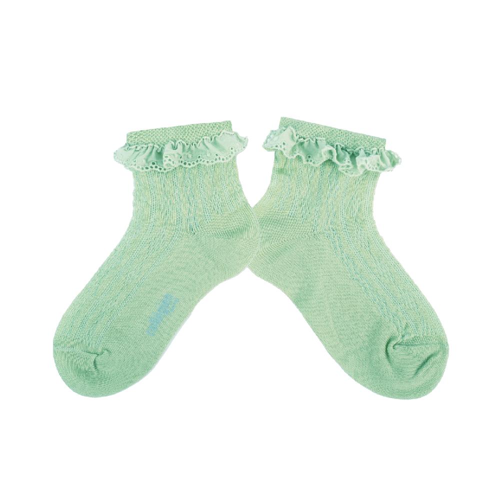 collégien Marie-Antoinette - Chaussettes courtes en fil d'Ecosse avec broderie anglaise - Verveine