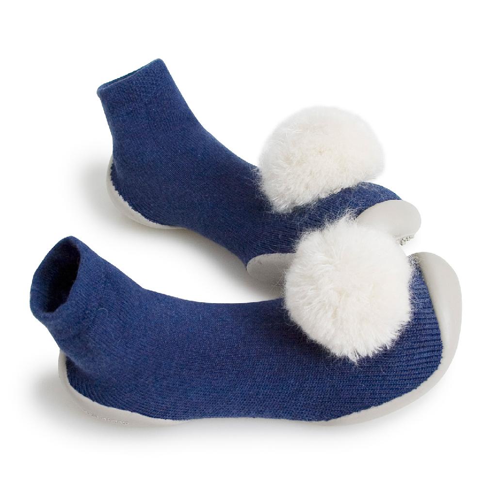 collégien Nuit Intense avec pompons - Chaussons cachemire et laine