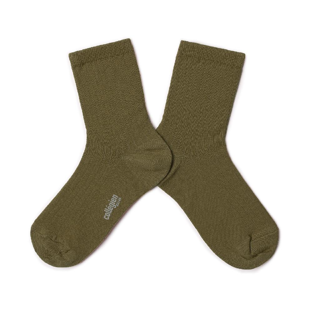 collégien Paul - Chaussettes courtes à côtes en fil d'Ecosse - Olive du Lubéron