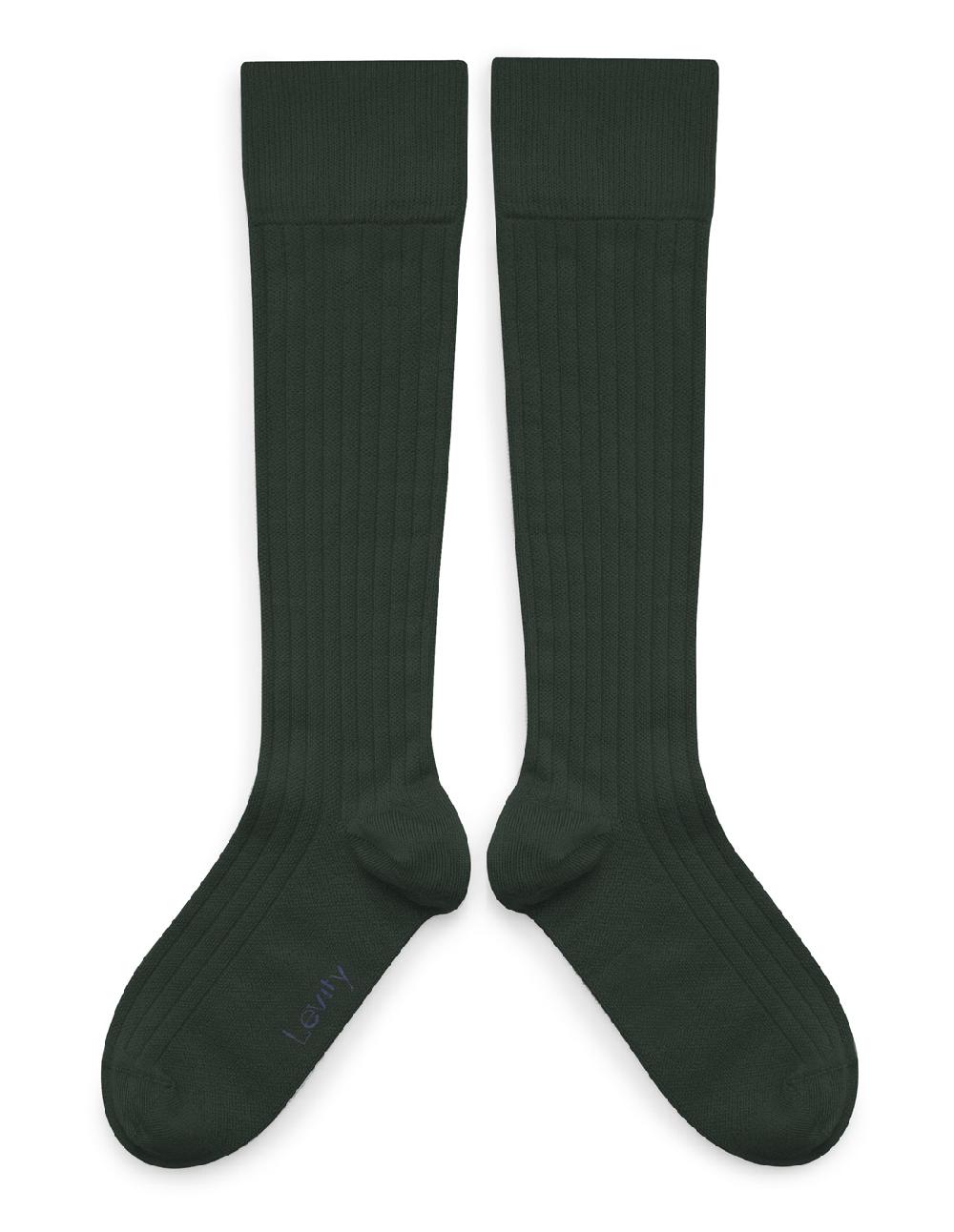 collégien Pierre - Chaussettes hautes à côtes énergisantes Lévity en coton - Vert Forêt