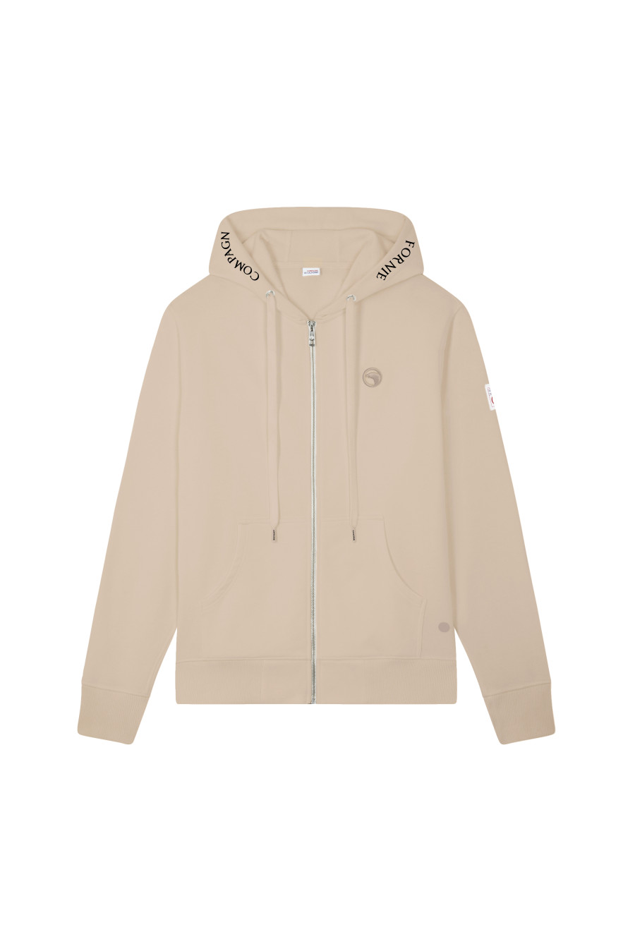 Compagnie De Californie AW25 GILET ZIP BEIGE AVEC CAPUCHE ET ECRITURE