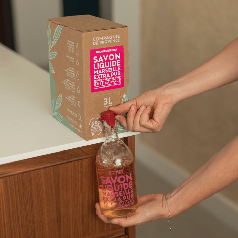 Compagnie De Provence Eco-Recharge 3L - Savon Liquide De Marseille Rose Sauvage - La Compagnie De Provence