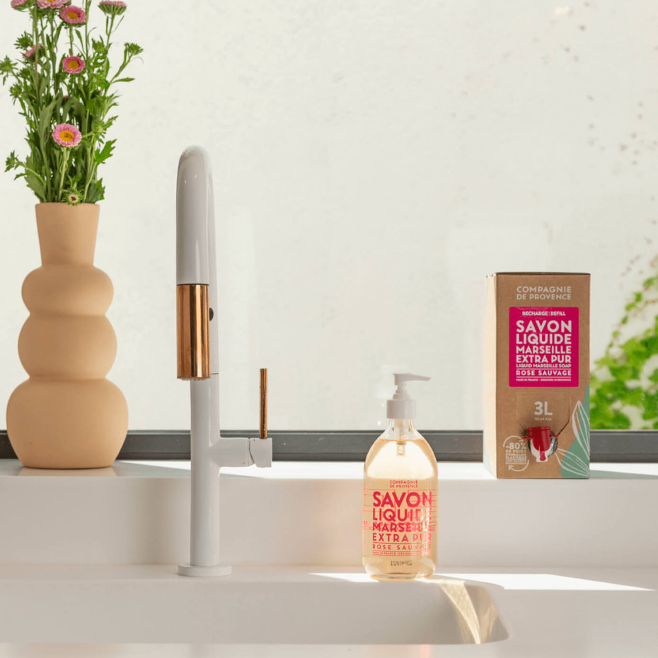 Compagnie De Provence Eco-Recharge 3L - Savon Liquide De Marseille Rose Sauvage - La Compagnie De Provence