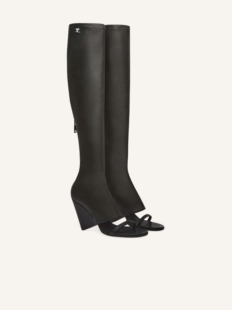 Courrèges BOTTES COMPENSÉES OBLIQUES EN CUIR