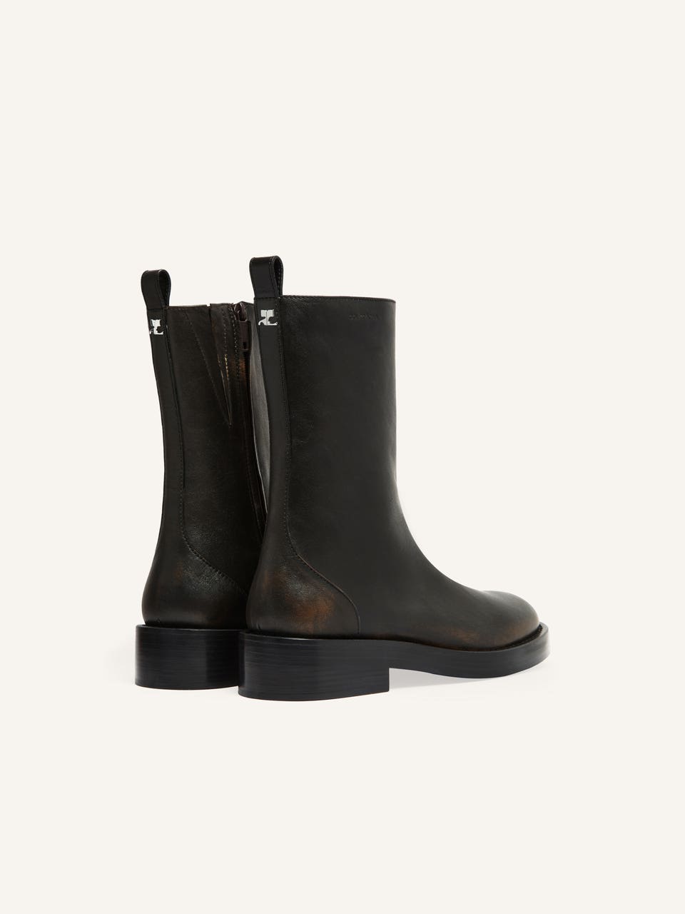 Courrèges BOTTES EN CUIR PATINÉ