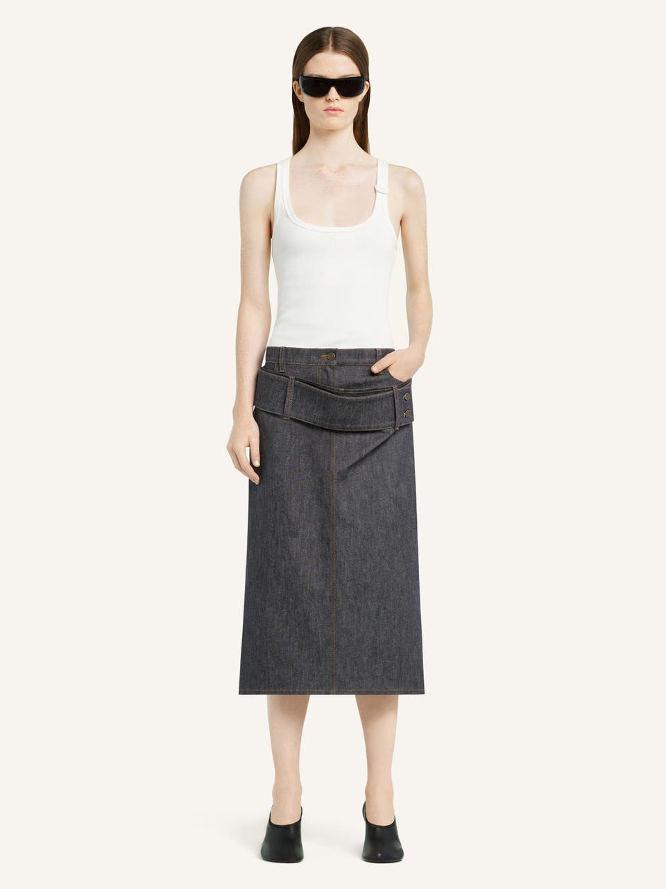 Courrèges DOUBLE BELT DENIM SKIRT