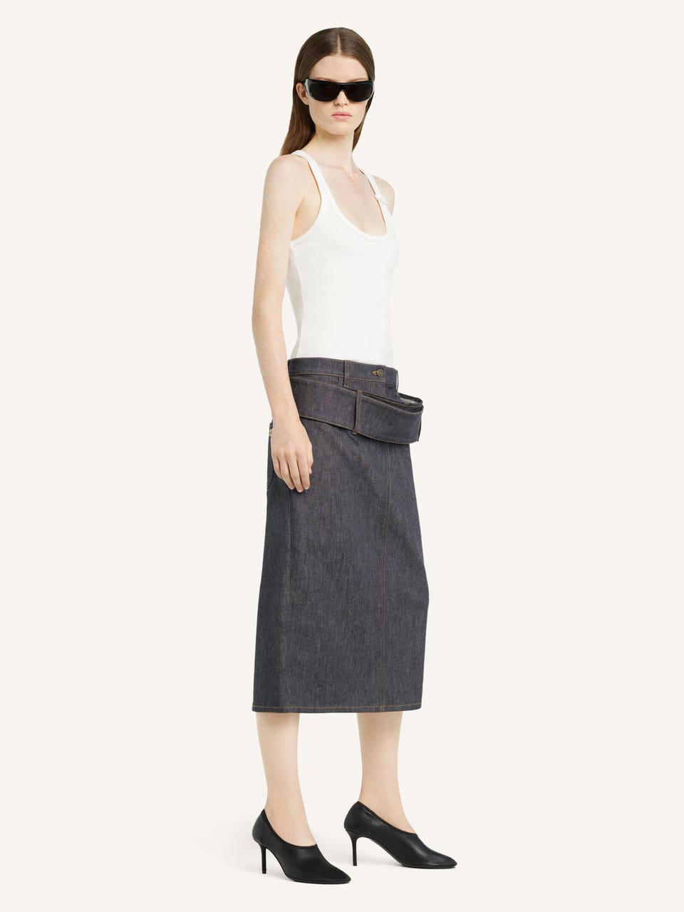 Courrèges DOUBLE BELT DENIM SKIRT