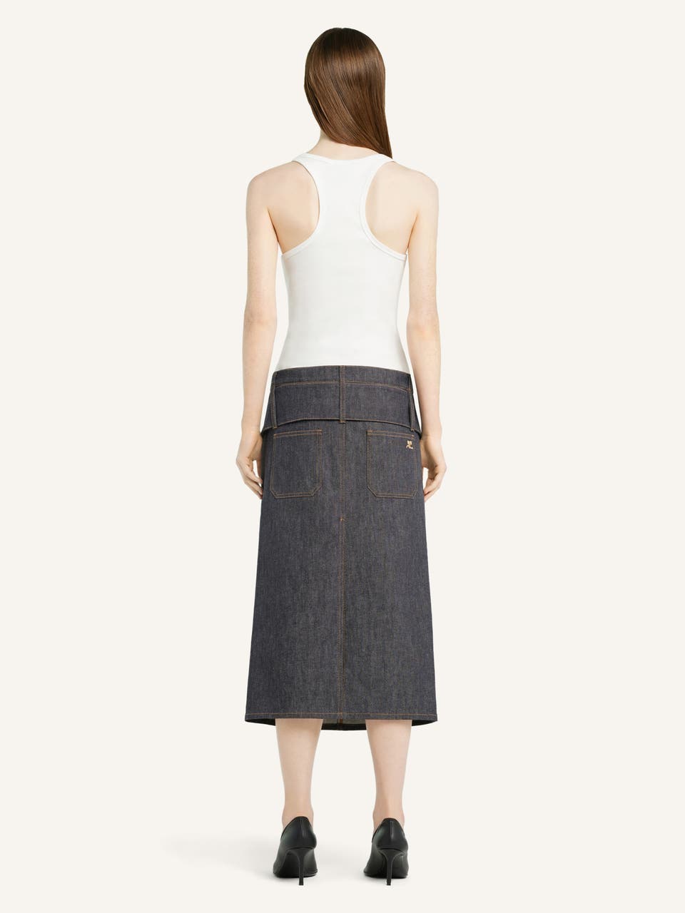 Courrèges DOUBLE BELT DENIM SKIRT