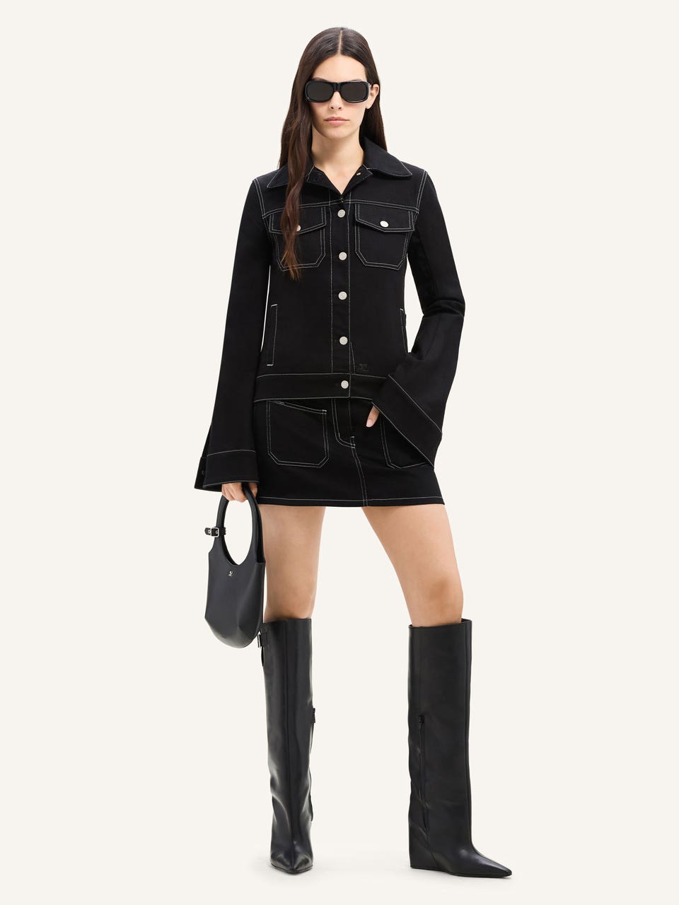 Courrèges MINI JUPE 2 POCHES EN DENIM SURPIQUÉ