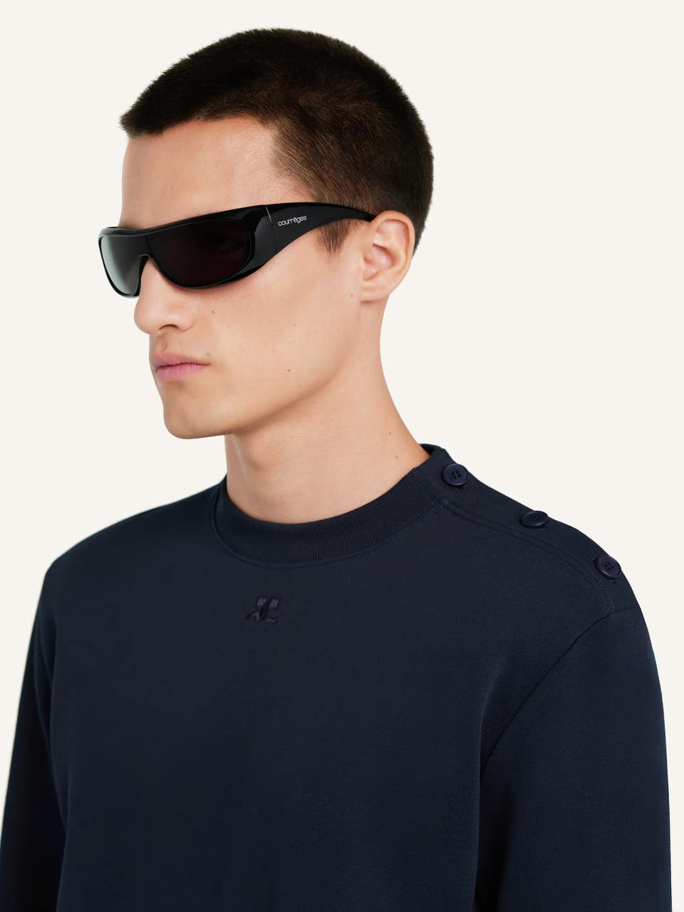 Courrèges PULL EN MOLLETON BOUTONNÉ À L'ÉPAULE