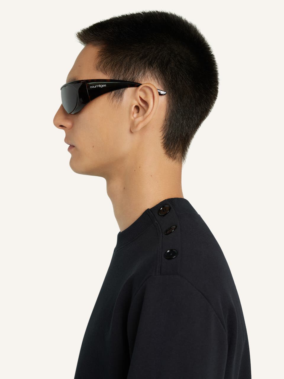 Courrèges PULL EN MOLLETON BOUTONNÉ À L'ÉPAULE