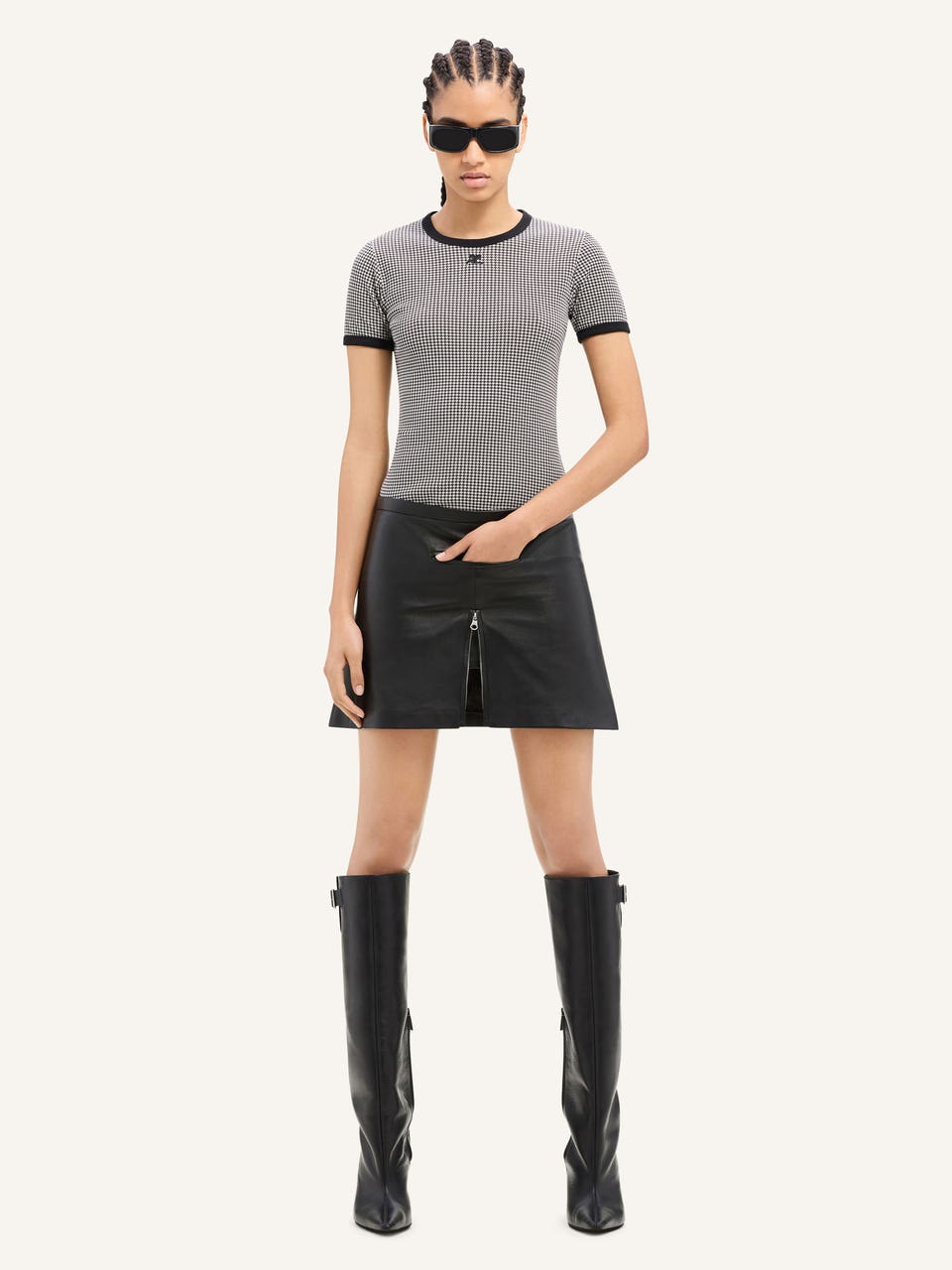 Courrèges T-SHIRT CONTRASTE PIED-DE-POULE