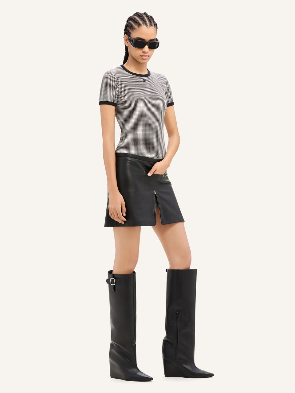 Courrèges T-SHIRT CONTRASTE PIED-DE-POULE