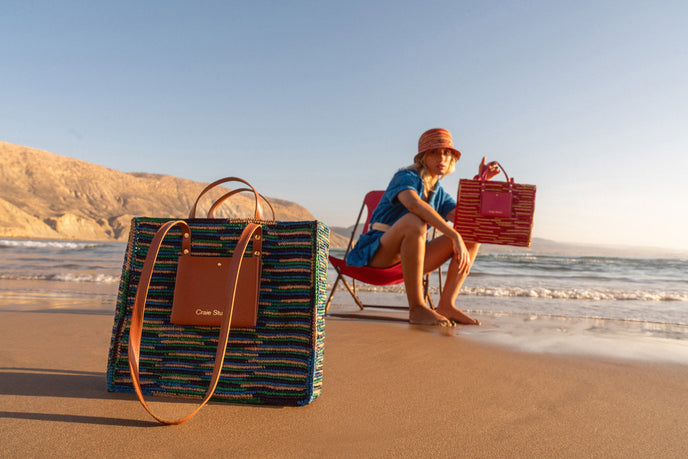 Craie Cabas Raphia Pacifique Bleu